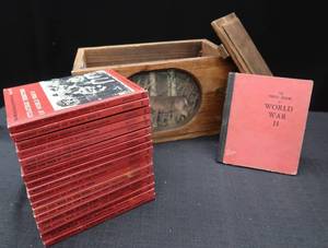 lot 77 image: WW II BOOKS WITH VINTAGE WOODEN BOX