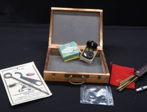 lot 134 image: VINTAGE WOODEN BOX, COMPASS AND MORE