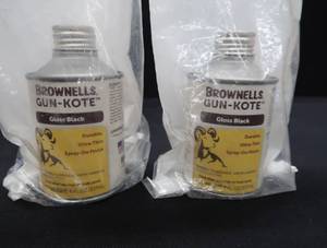 lot 203 image: BROWNELLS GUN-KOTE GLOSS BLACK LOT OF 2 NEW IN BAG