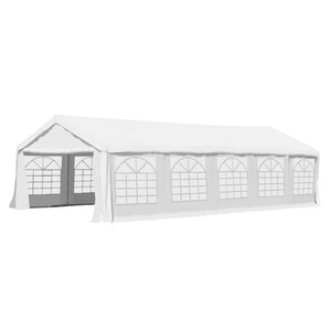 lot 10 image: USED 16 ft. x 32 ft. x 9.2 ft. White Roof PE Carport Canopy Party Tent with Removable Protective Sidewalls and Versatile Uses