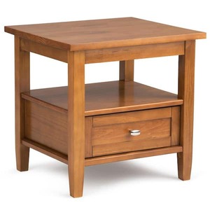 lot 76 image: Warm Shaker Solid Wood 20 in. Wide Rectangle Transitional End Side Table in Light Golden Brown
