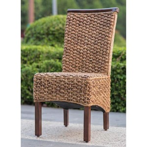 lot 83 image: Lot of Six Chairs total---Bunga Hyacinth Salak Brown Weave Dining Chairs with Mahogany Hardwood Frame (Set of 2)