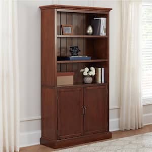 lot 84 image: Bradstone 72 in. Walnut Brown Wood Open Bookcase with 2 Doors