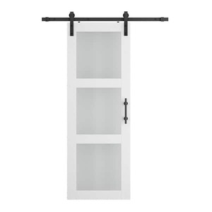 lot 94 image: 30in. x 84 in. 3-Lite Tempered Frosted Glass White MDF Prefinished Sliding Barn Door with Hardware Kit