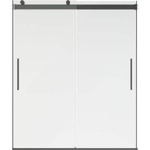 lot 176 image: Delta C500 59 in. W x 71-18 in. H Frameless Sliding Shower Door in Matte Black with 516 in. (8mm) Tempered Clear Glass