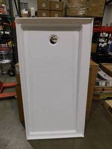 lot 32 image: Classic 500 60 in. L x 32 in. W Alcove Shower Pan Base with Right Drain in High Gloss White
