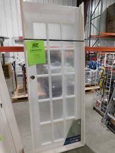 lot 139 image: 30 in. x 80 in. Left Handed Primed Composite Clear Glass 15 Lite True Divided Single Prehung Interior Door