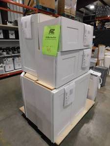 lot 148 image: lot of seven--Newport Pacific White Plywood Shaker Assembled Wall Kitchen Cabinet Soft Close