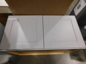 lot 166 image: lot of 2--Shaker  Assembled Wall Bridge Kitchen Cabinet in Dove Gray with Shelf