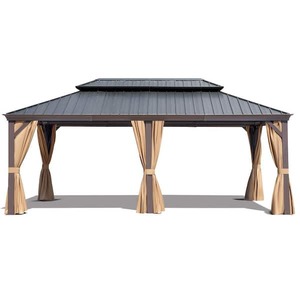 lot 50 image: Parts - Gardenbee 12 ft. x 18 ft. Heat Transfer Gazebo with Double Galvanized Steel Roof, Ceiling Hook, Mosquito Netting and Curtains