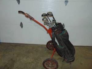 Vintage Steel Golf Bag Caddy Push Pull Cart