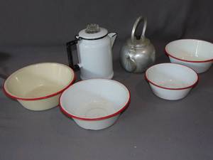 Mixed Enamel Bowls Coffee And Tea