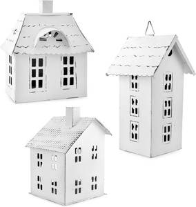 Farmhouse Decor Tin Houses (Set of 3, White) Candle Lantern