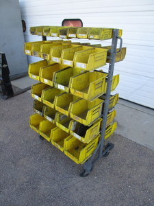 lot 9 image: Rolling Acro Parts Bin Double Sided Rack 24x36x59