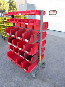 lot 10 image: Rolling Acro Parts Bin Double Sided Rack 24x36x59