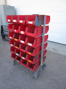 lot 12 image: Rolling Acro Parts Bin Double Sided Rack 24x36x59
