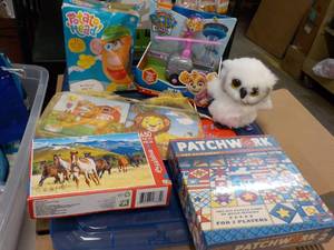 lot 56 image: Toy Lot in a covered tote...