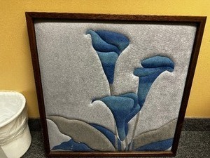 lot 115 image: Blue Calla Lilies Fabric Art Measuring 25 X 25