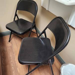 lot 42 image: Pair Of Black Metal Folding Chairs