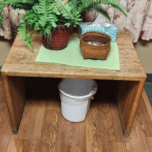 lot 124 image: 2 Wood Table And Faux Plant. Table Measuring 30 X 20 X 20.