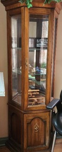 lot 126 image: Wooden Glass Display Cabinet 22 X 70 - Contents Inside Included