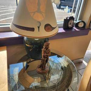 lot 143 image: Golf Themed Table, Lamp, And Golf Boy Sculpture