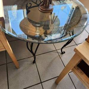 lot 144 image: Wicker Metal And Glass 28 Inch Diameter