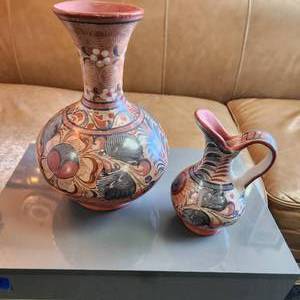 lot 145 image: Hand Painted Pottery, Vase And Pitcher