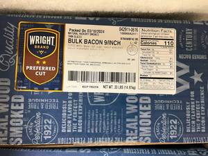 B. 33lbs Bacon-Bulk Natural Hickory Smoked Thin Sliced