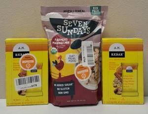 (2) A.M. RXBAR - Honey Cinnamin Peanut Butter 10 G Protein Bars - Boxes with 12 bars each -1.9 oz per Protein Bar & (1) Seven Sundays - Farmers Market Mix - Almond Date Currant