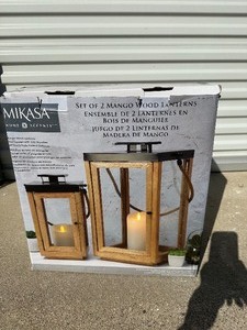 lot 29 image: Set of 2 Decorative Mikasa Mango Wood Lanterns