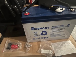 lot 8 image: Unused - Like New Renogy Deep Cycle Hybrid Gel Battery 12-Volt 100Ah Safe Charge Home Appliances for RV, Off-Grid Solar System, Maintenance-Free