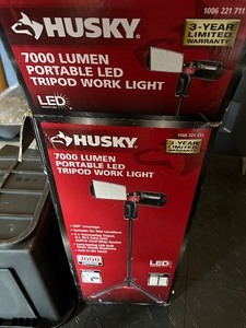 lot 99 image: Husky 7000 Lumen Portable LED Tripod Worklight - Works 1 Light needs to be reattached See Pictures