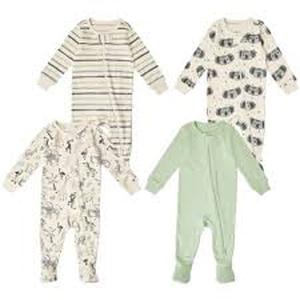 lot 48 image: Members Mark Baby 4 Pack Tight Fit Sleep & Play-12M-Neutral Animals