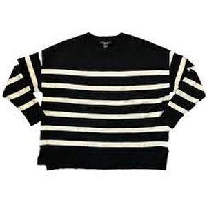lot 49 image: French Connection Essentials Womens Long Sleeve Striped Tunic Sweater Black XL