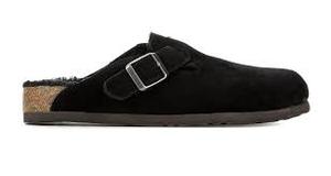 lot 89 image: Bari Leather Footbeds Clog-Size 11-Black Suede with Faux Shearling Lining