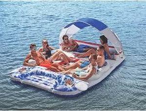 lot 92 image: Members Mark Floating Island With Canopy, 6 Person, Patriotic Tie Dye