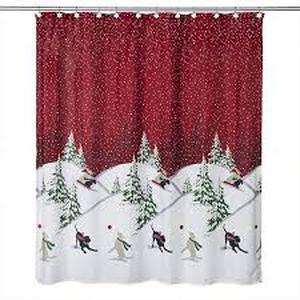 lot 282 image: Winter Dogs Shower Curtain and Hook Set Red - SKL Home