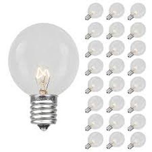 lot 291 image: Novelty Lights G30 Globe Hanging Outdoor String Light Replacement Bulbs E12 Candelabra Base 5 watt-clear