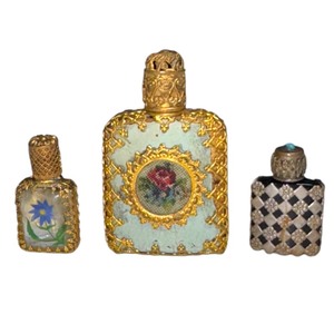 lot 79 image: Set of 3 Vintage French Perfume Bottles - Gold Filigree - No Perfume - Made in France