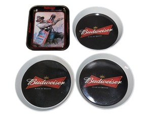 lot 89 image: Vintage Budweiser Collectible Tin & Plastic Trays - Cowboy & Logo Design - Set of 4