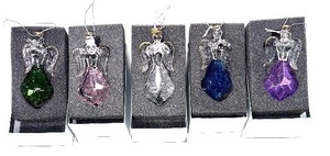 lot 113 image: Set of 5 Crystal Angel Ornaments - Assorted Colors (Green, Pink, Clear, Blue, Purple)