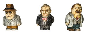 lot 116 image: Harmony Ball Pot Bellys Historicals Figurines  Set of Franklin D. Roosevelt, Abraham Lincoln, and Theodore Roosevelt