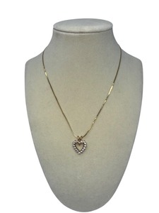 lot 1 image: 10K Gold Heart Diamond Pendant Necklace on 14K Gold Italian Chain, 16.5 Long, 2.8g