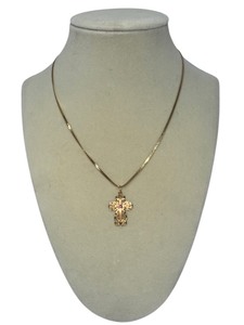 lot 3 image: 14K Gold Cross Pendant with Ruby Accent, 16 Chain, 2.3g, Stamped Italy
