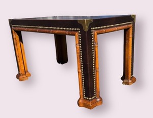 lot 132 image: Drexel ET Cetera Vintage Faux Bamboo Leather Parsons CoffeeSide Table, 1968 USA