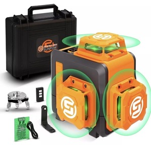 lot 134 image: SUNPOW Laser Level 3x360& Self Leveling, Green Beam Cross Line Laser Level Case