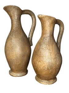 lot 139 image: Pair of Vintage Gold-Toned Crackle Finish Decorative Pitchers - Elegant Home Dcor