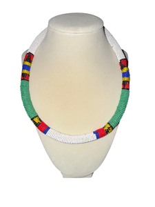 lot 144 image: Handcrafted Native Beaded Necklace with Multi-Color Tribal Design