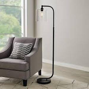 Hampton Bay Cline 62.5 in. 1-Light Black Floor Lamp with Clear Glass Lamp Shade  Customer Returns See Pictures